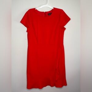 Saks Fifth Avenue Bright Orange/Red Ruffle Faux Wrap Dress